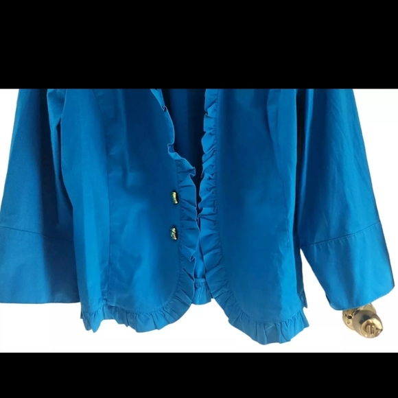 COPY - Chicos Blue Ruffled Open Cardigan 3/4 Sleeves Cotton Women Size 2 Large - Picture 3 of 6